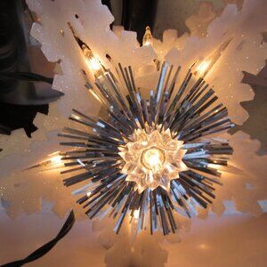 80s vtg snowflake silver tinsel center tree topper kmart festive tested works